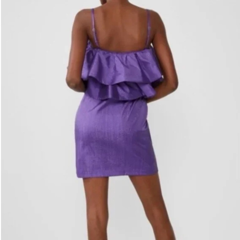 ZARA Ruffled Ruffle Metallic Thread Mini Cocktail Dress in Purple Size Small - Picture 4 of 16